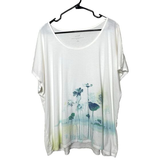 Pure J Jill Plus Size 3X Scoop Neck Print Tee Shirt Floral White pima Cotton #12 - Picture 1 of 7